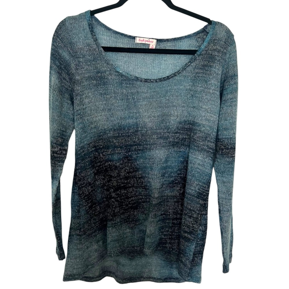 Fresh Produce Blue Ombre Space Dye Knit Sweater Womens XL Long Sleeve Scoop Neck